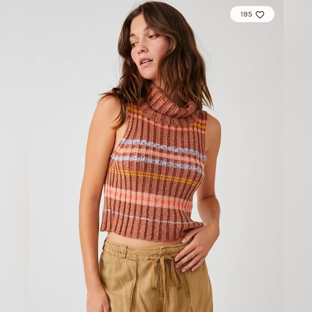 Free People "Edith" Striped Knit Mock Neck Sleeveless‎ Sweater Top XL Nwot